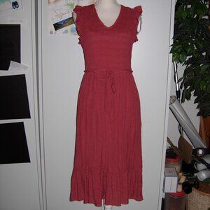 Luxology Smocked Dress Flutter Sleeves Tie Belt L